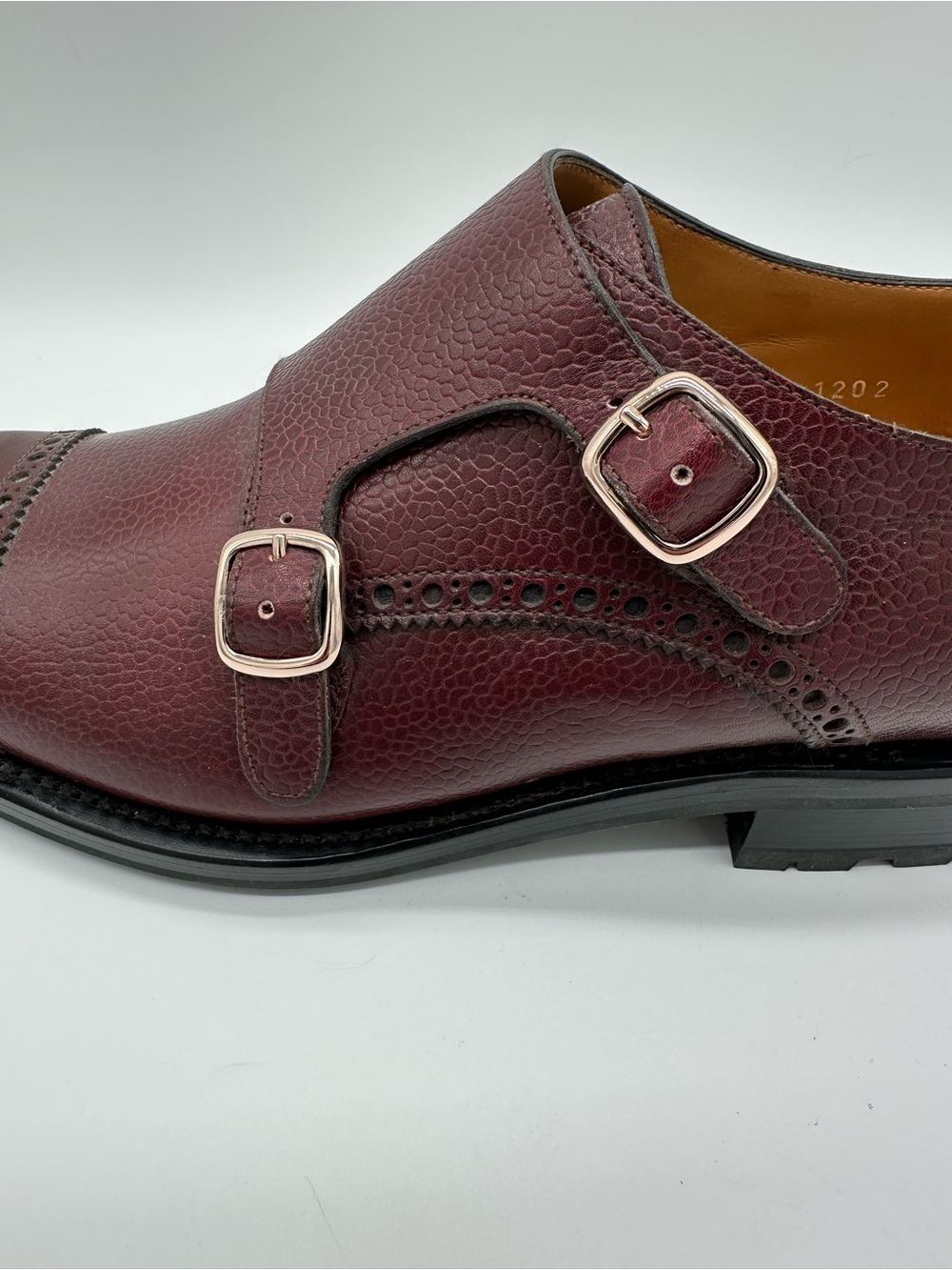 Men's Double Monk Strap Leather Dress Shoes in Burgundy - Picture 4 of 13